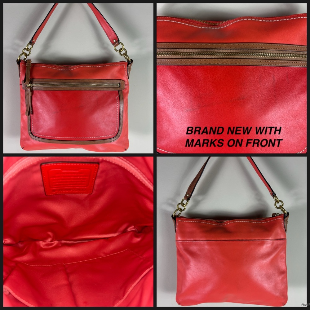 BRAND NEW GORGEOUS VIBRANT LEATHER COACH SHOULDER BAG WITH FLAW ON FRONT OF BAG